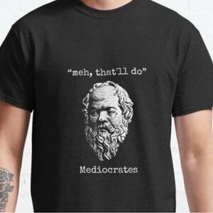 Black Graphic T-Shirt with Funny Greek Wisdom Print